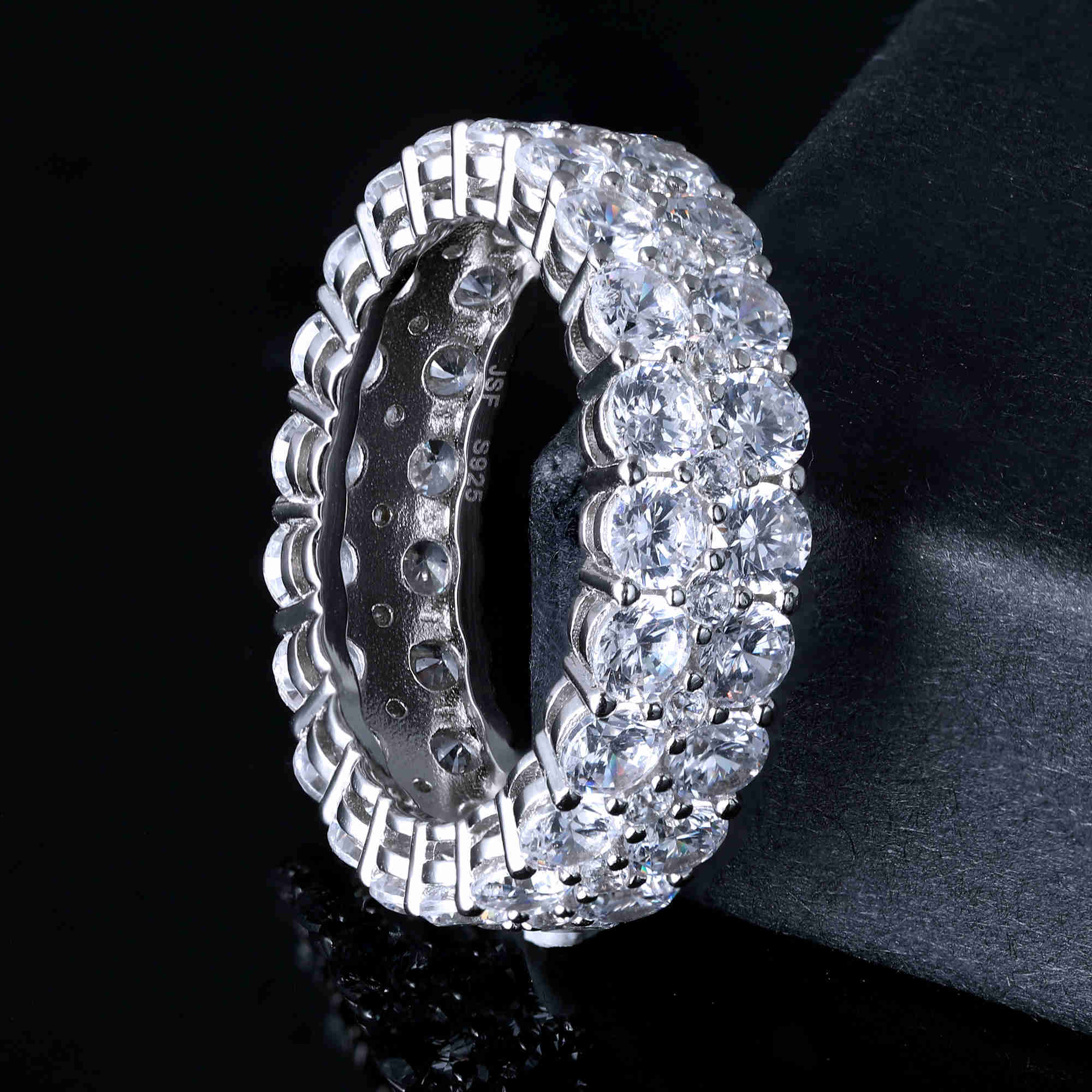 Luster Handmade 925 Sterling Silver Triple Paving Stones 6mm Wide Band GRA VVS Moissanite Wedding Band Ring