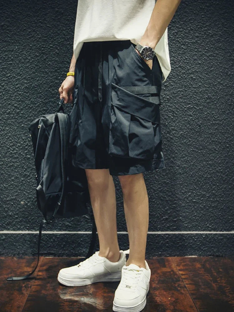 Mens Cargo Shorts Black with Pockets Short Pants for Men Draw String Cotton er Clothes Summer Streetwear Casual Y2k 250220