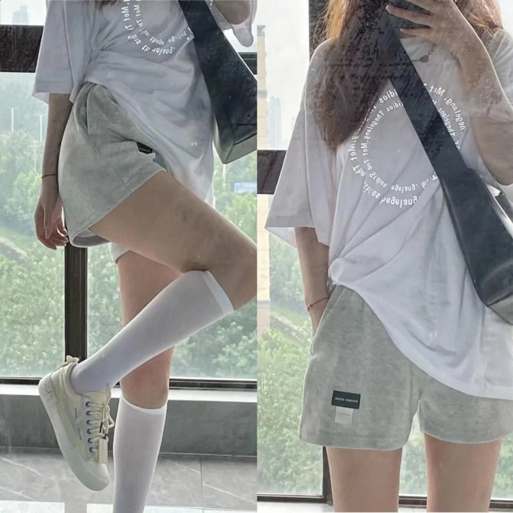 Summer Shorts Women Elasticity Letter Label High Waisted Sports Shorts Harajuku Simple Solid Colory Loose Shorts 250217