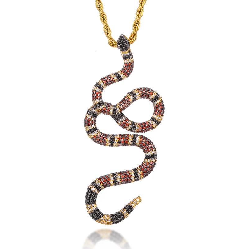 D Z Hip Hop Coral Snake Pendant Bling Cubic Zirconia Iced Out In White Gold Color Necklaces Pendants For Men Jewelry With 250220
