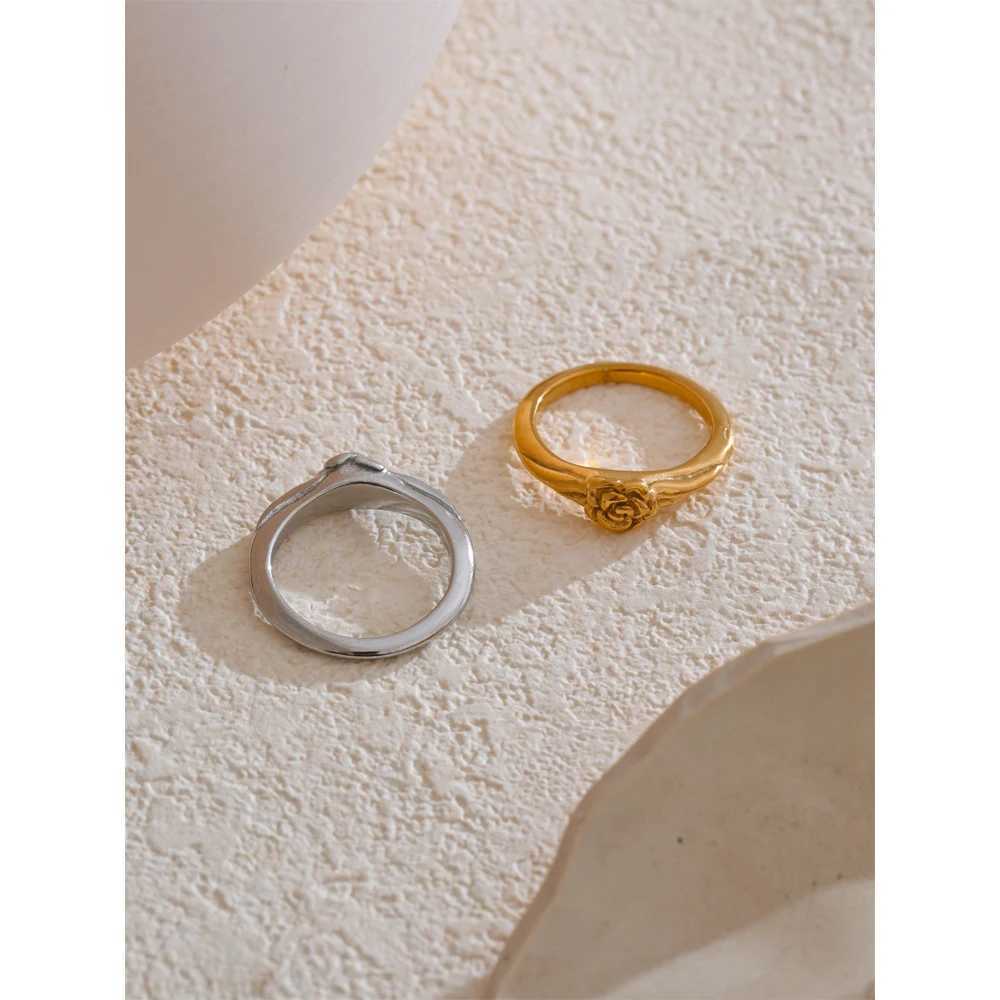 Yhpup 678# Fashion Stainless Steel Rose Flower Wen Integrated Ring 2024 Gold Silver Color Jewelry Accessories Gift X250220