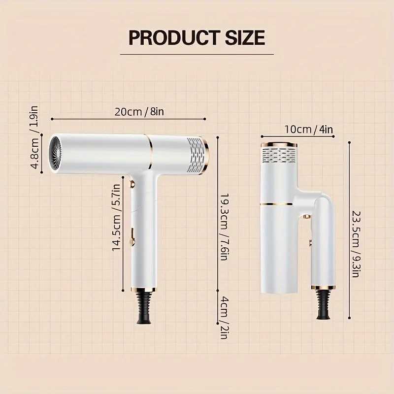Professional Hair Dryer With Foldable Handle200W MotorHot Cold Air59.06-8.Inch Wire0VNozzle Included-Quickly Drying W250220