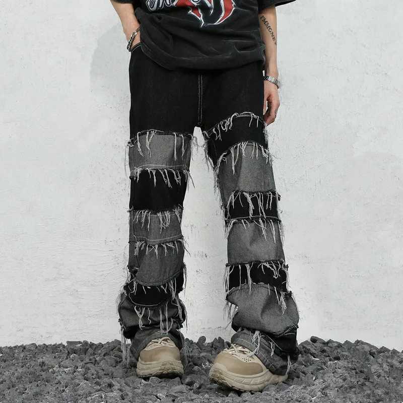 2023 Clothing Grunge Y2K Streetwear Baggy Stacked Jeans Pants Men Clothing Patchwork Straight Loose Long Trousers Pants Men X250220