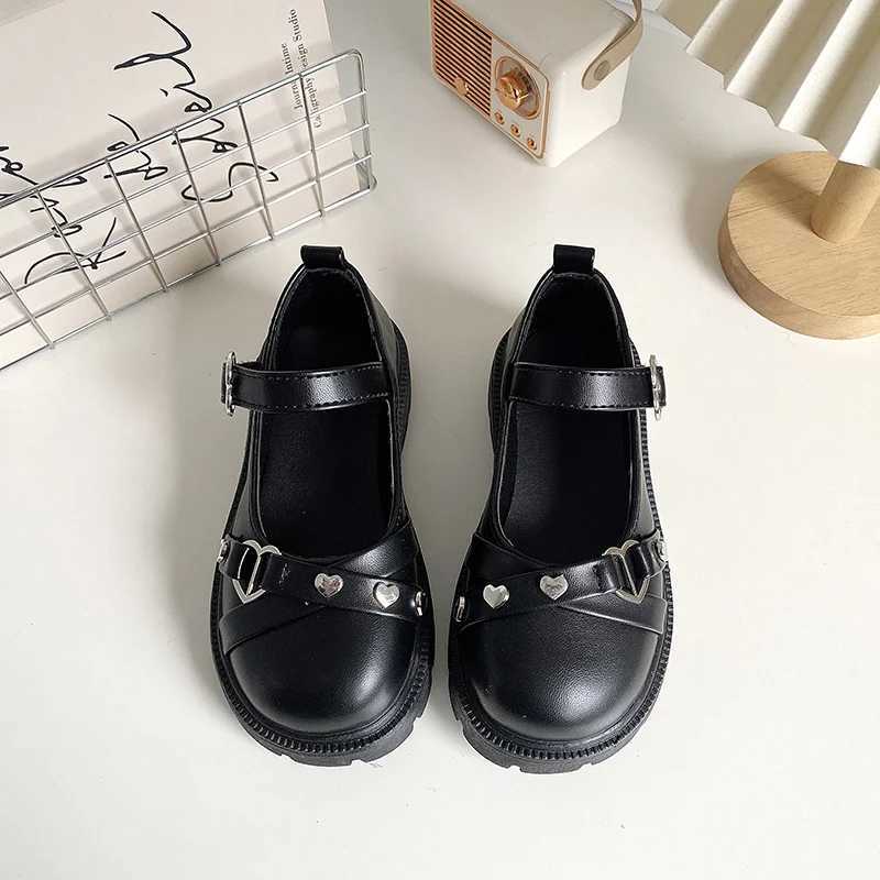 Spring Girls Mary Janes Platform Lolita Shallow Kids Leather Shoes Black Biege Stylish Non-slip Matte Children Flat Shoe 27-36 X250220