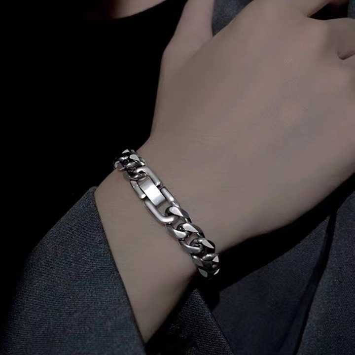 Charm Bracelets Titanium steel mens Cuban bracelet trend ins thick bracelet mens jewelry chain polishing punk bracelet H25220