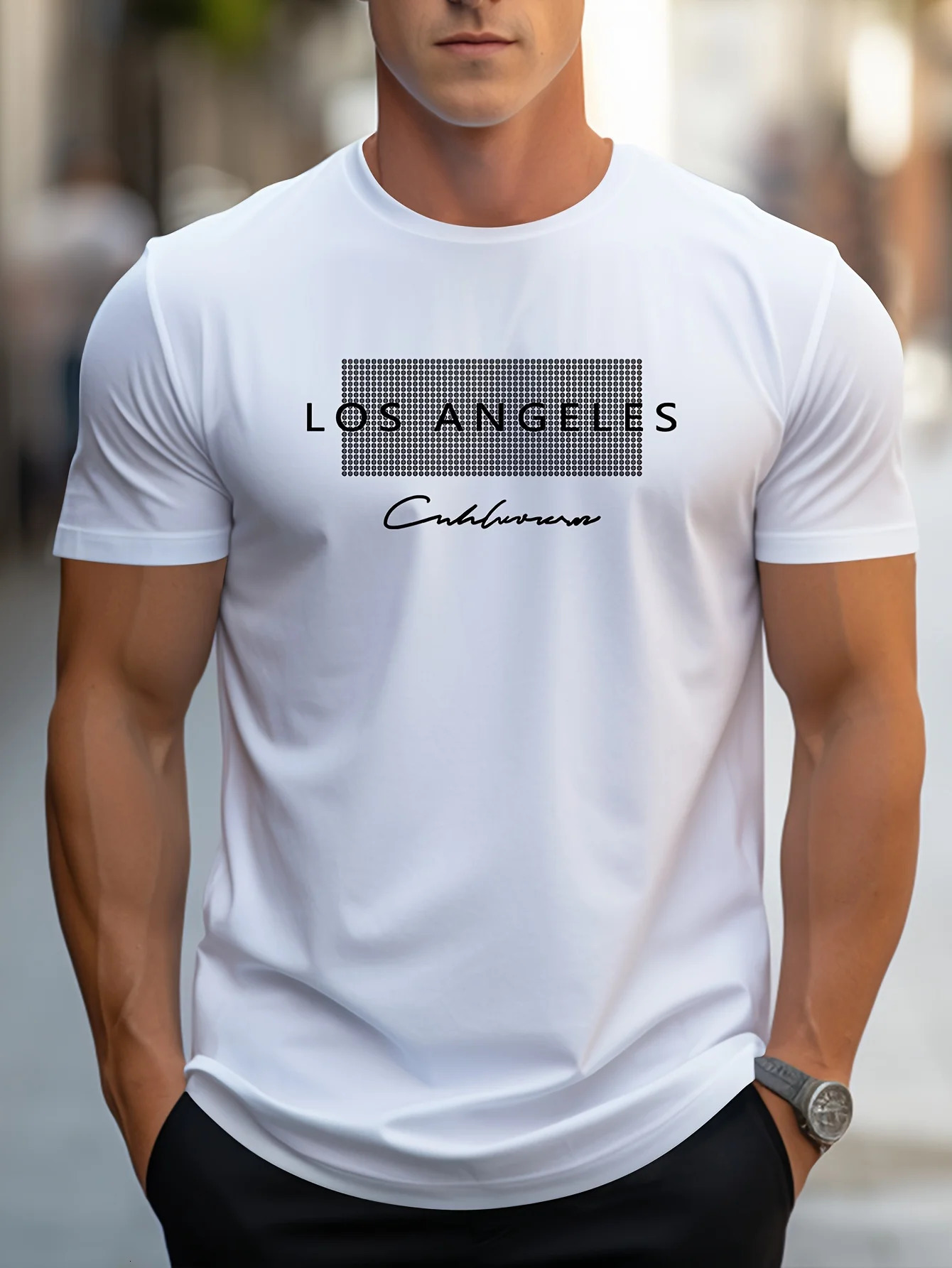 Mens 100% cotton summer loose fit large Los Angeles Graphic printed slim casual sports round neck short sleeved Tshirt top 250218