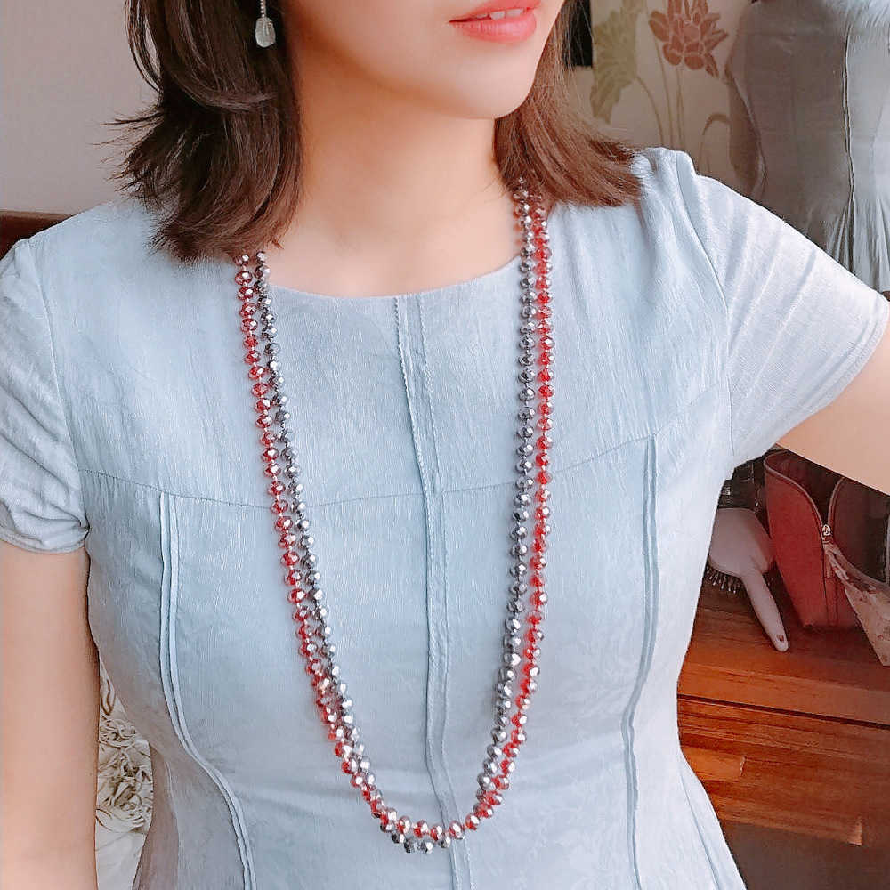 Pendant Necklaces Simple long Bohemian Necklace womens color 8mm Crystal Bead hand knotted sweater chain pendant H25219