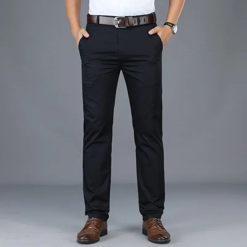 Summer Thin Mens Slim Suit Pants Fashion Business Casual Cotton Green Black Khaki Trousers Male Clothing 3040 250219