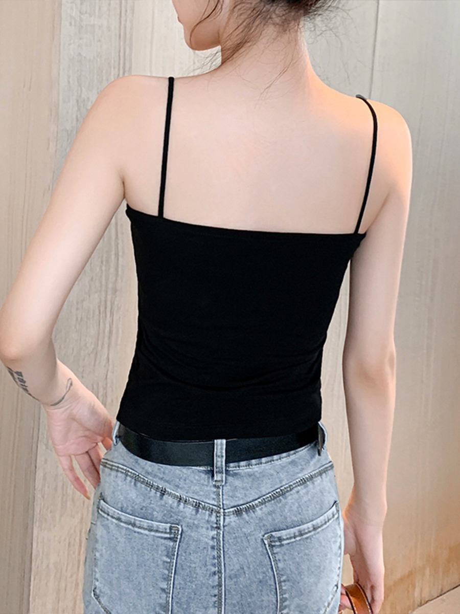 New small suspender vest women's inner spring French chic with chest pad black with suit back pure cotton bottoming top