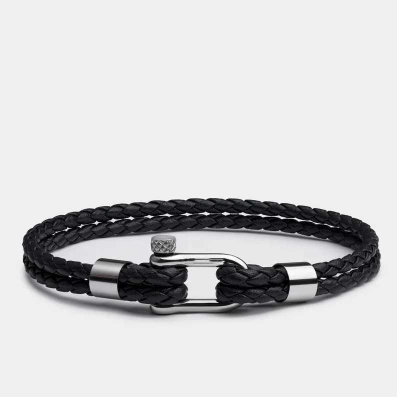Charm Bracelets Fashion stainless steel mini U-shaped horseshoe buckle bracelet new mens black leather bracelet H25220