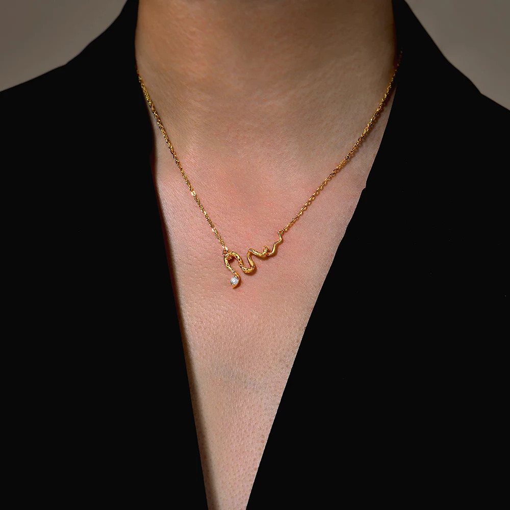CHARMING Snake Chain 925 Silver D/VVS1 Lab Diamond Necklaces Moissanite for Women Handmade Yellow Gold Plated Wedding Jewelry 250220