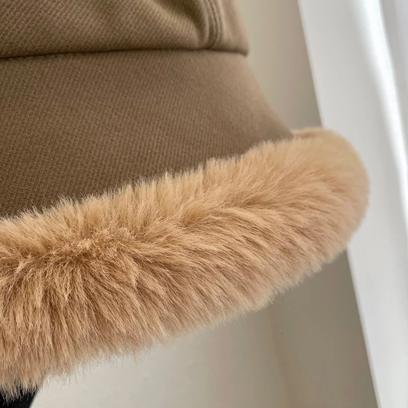 Fashionable fluffy fur bucket hat womens winter thick warm Panama fisherman retro soft plush basin 250210