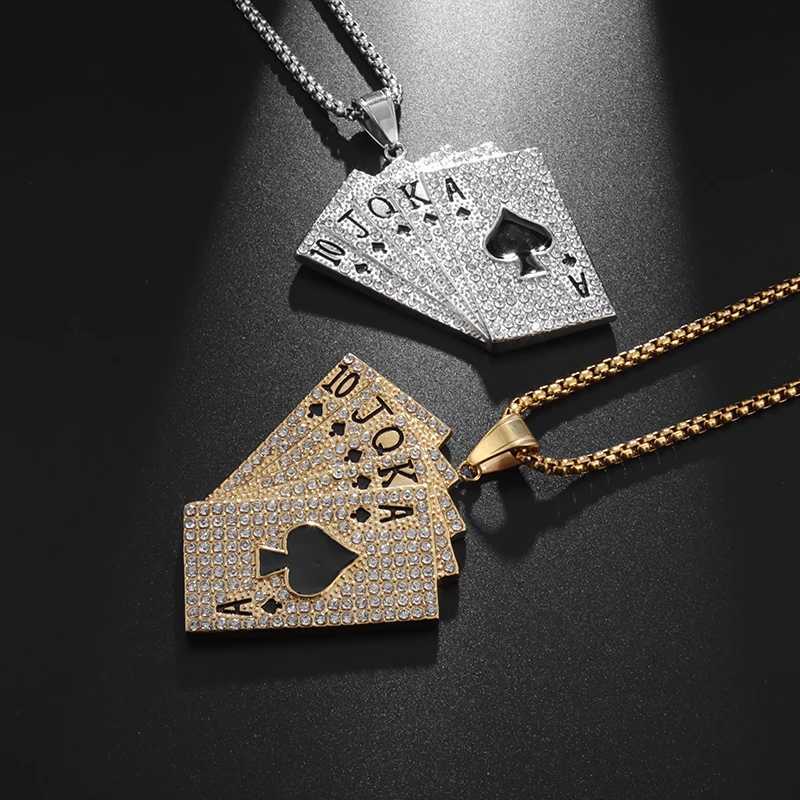 Fashion Trend Personality Hip Hop Punk Style Gold Plated Playing Cards Creative Unique Design Men Pendant Square NecklaceXJ250219