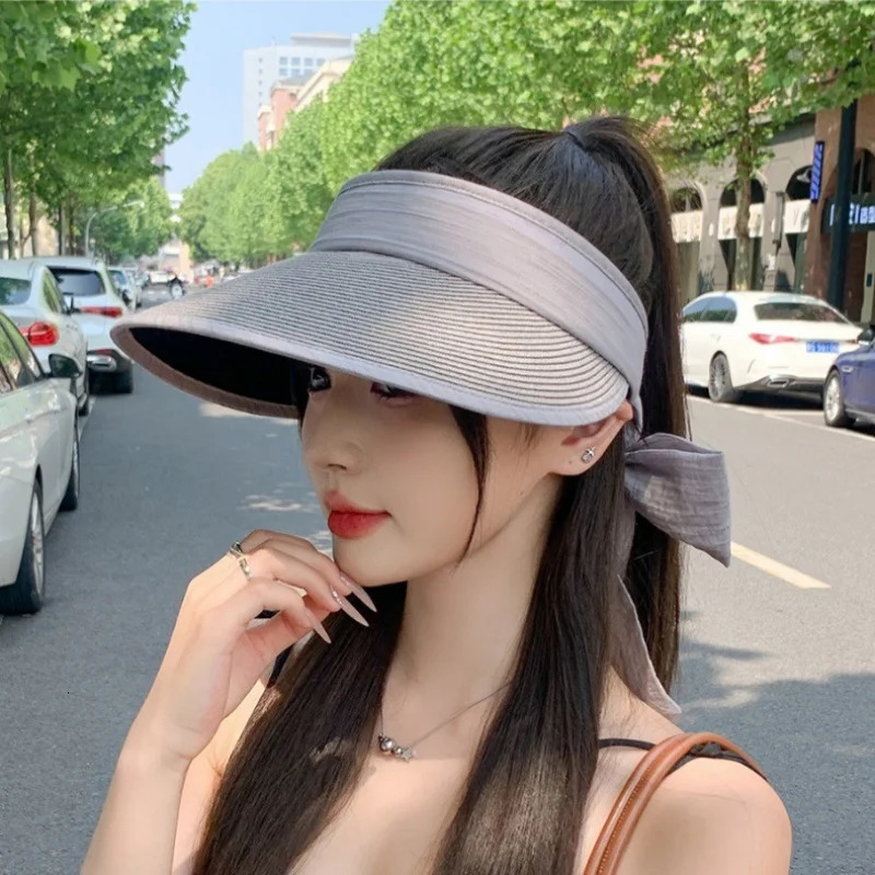 Color Blocking Ice Silk Hairband Hollow Top Hat Korean Fashion Shading Sunscreen Hat Student Outdoor Mountain Climbing Bow 250219