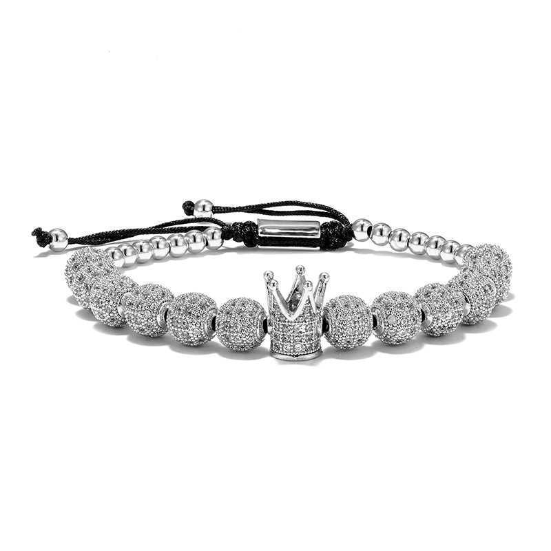 Charm Bracelets Popular micro inlaid zircon copper diamond ball crown hand woven adjustable bracelet H25220