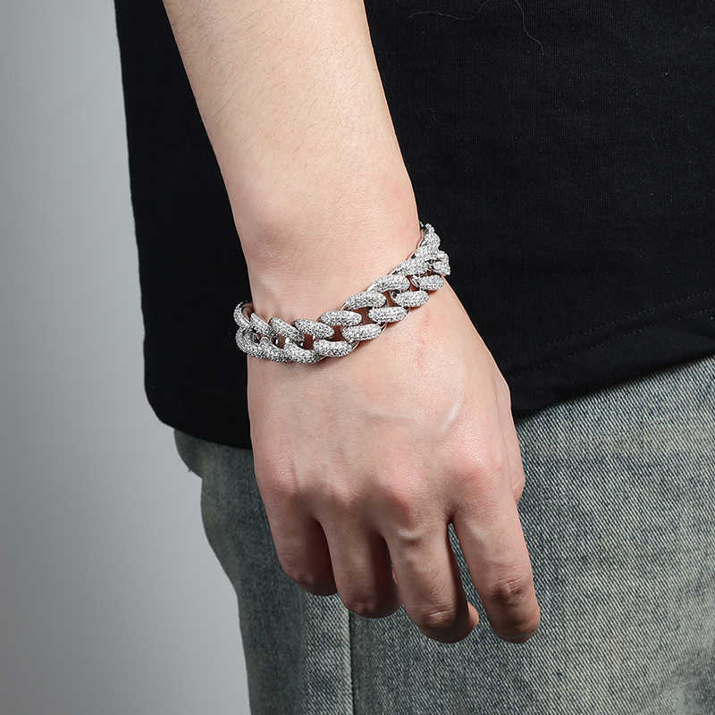 Wholesale Buss Down 25cts Sterling Silver Cuban Llink Hip Hop 18K White Gold Plated Moissanite Cuban Bracelet for Men