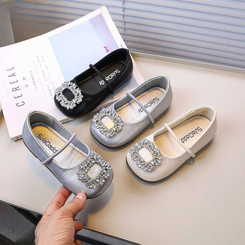 Girls Princess Leather Shoes Luxury Rhinestone Kids Ballet Shoes Fashion Shallow Non-slip Childrens Flats for Party Wedding X250220