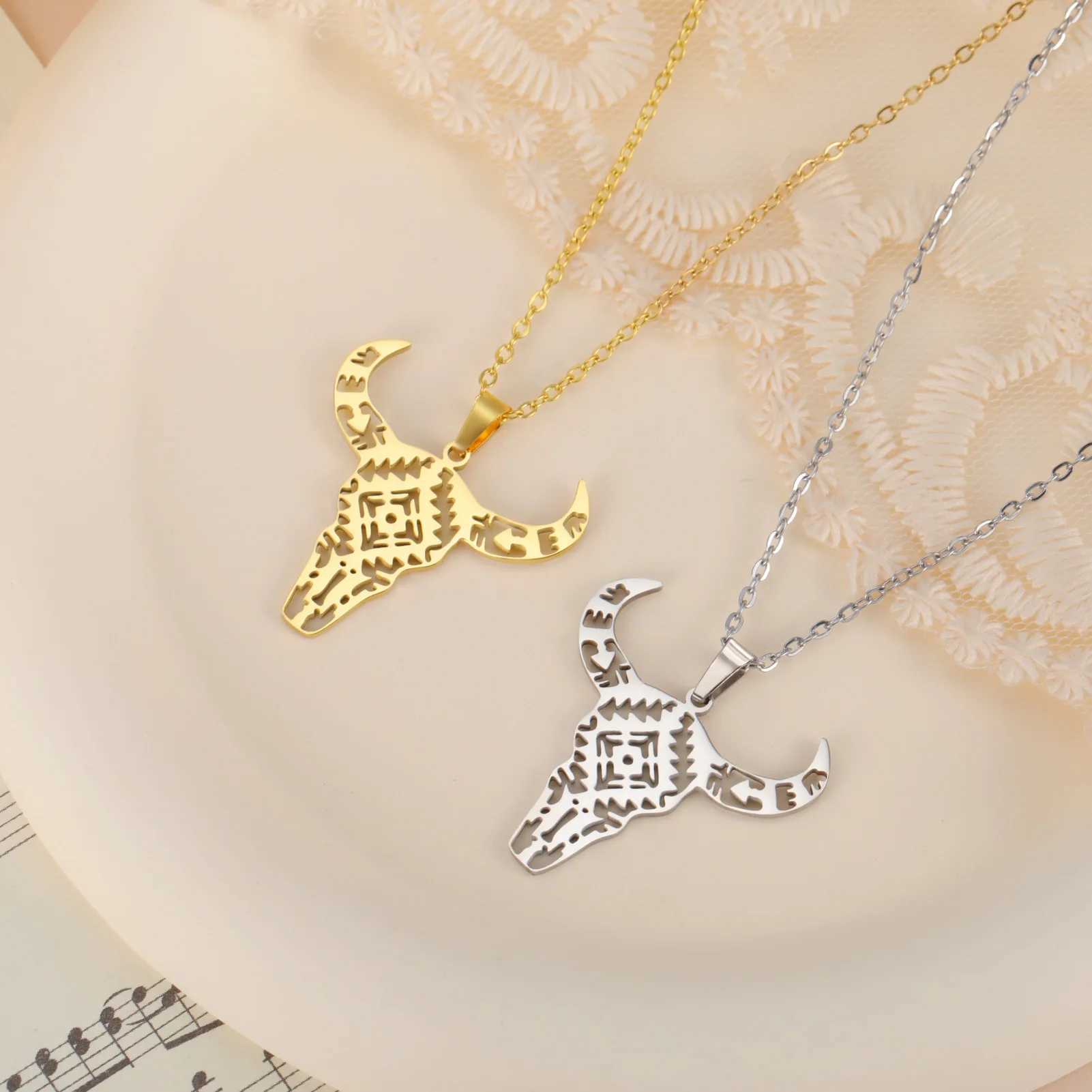 Unift Stainl Steel Bull Head Necklaces for Women Teen Strength Power Spiritual Animal Pendant Punk Hip Hop Statement JewelryXJ250219