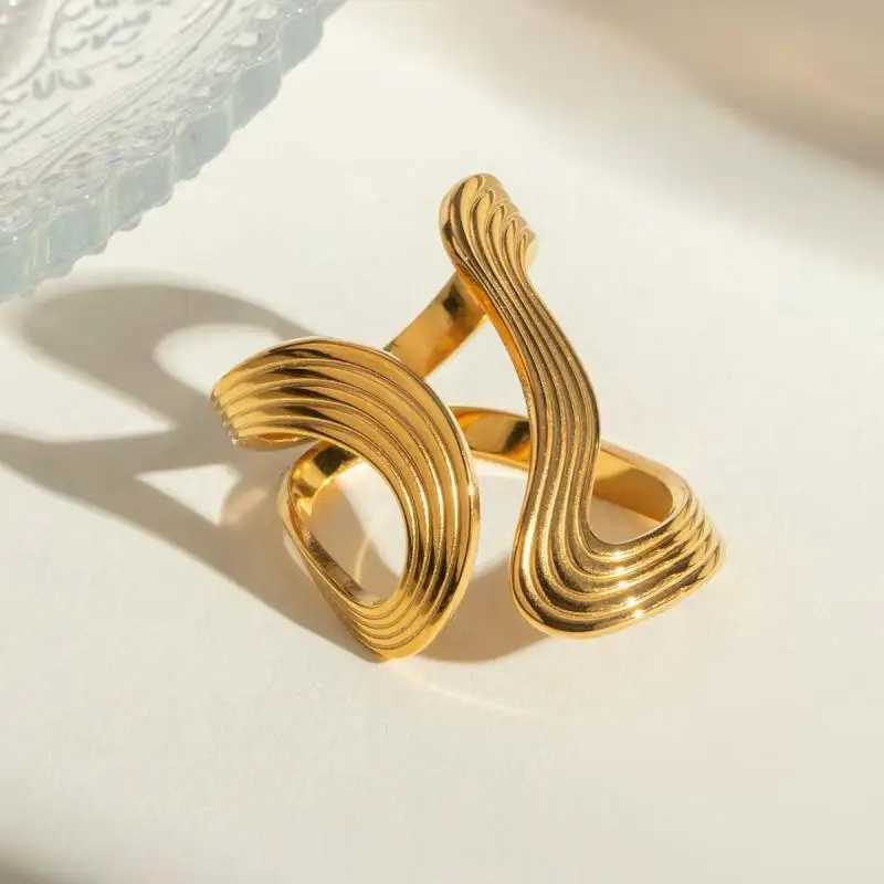 Stainless Steel Double Layered S-Shaped Open Rings Stylish Creative Minimalist Metal Statement Waterproof Jewelry for Wen X250220