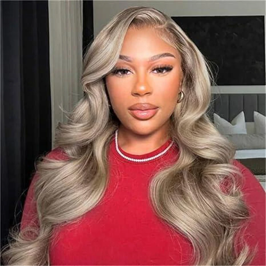 Ash Blonde Highlight Colored Transparent Lace Front Wigs Human Hair Body Wave Lace Frontal Wigs Pre Plucked For Women