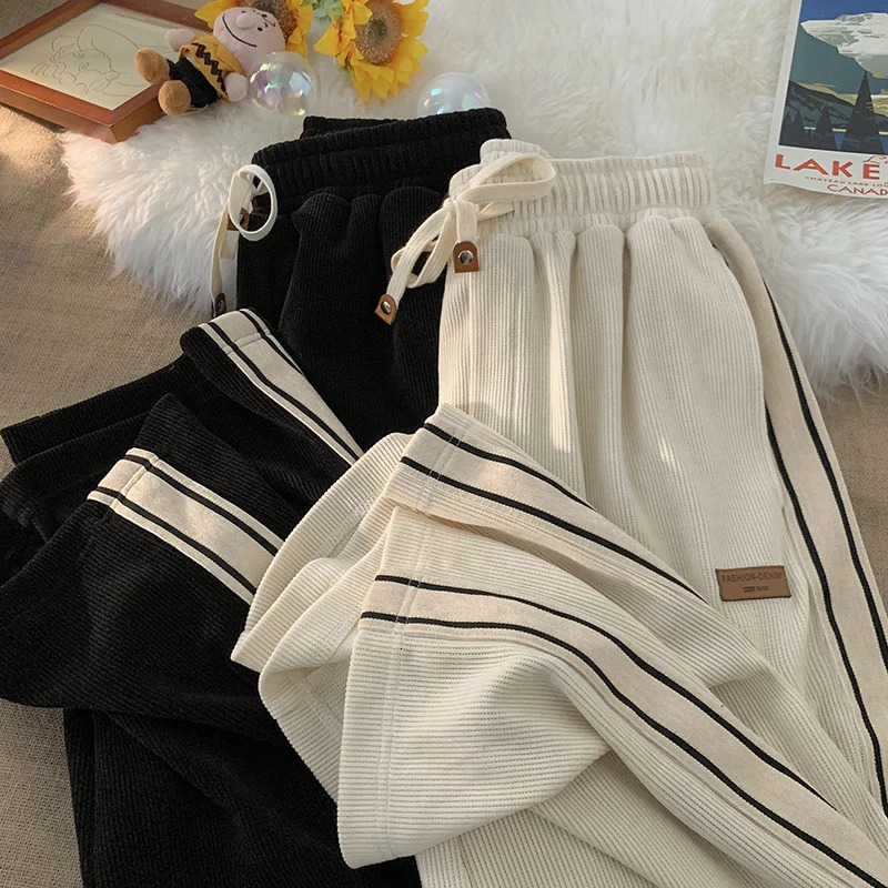 Baggy Striped Corduroy Sweatpants Autumn Men Casual High Street Harem Trousers Gym Y2K Vintage Womens Pants 250220