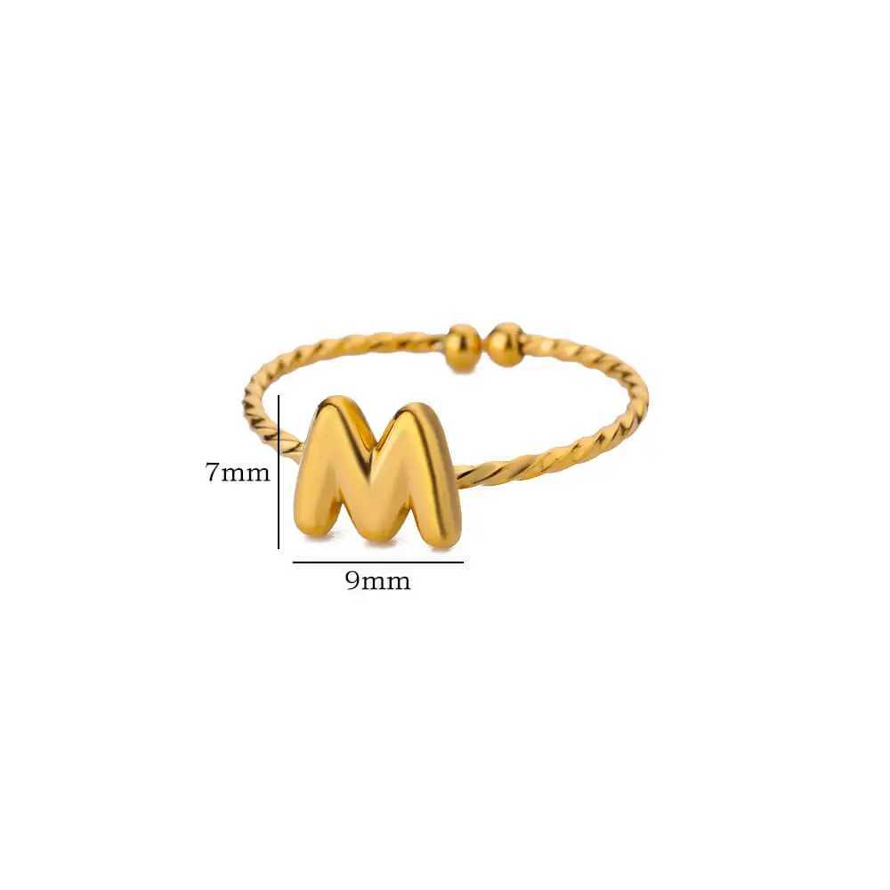 Cute Chunky Stainless Steel Intial Rings For Wen Girls Open Adjustable Gold Color Letter Ring Five Alphabet Jewelry Gift X250220