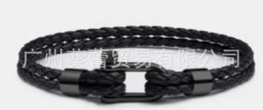 Charm Bracelets Fashion stainless steel mini U-shaped horseshoe buckle bracelet new mens black leather bracelet H25220