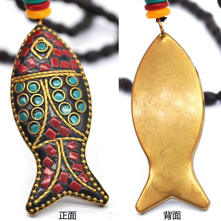 Pendant Necklaces Wind hemp cotton clothing Necklace national wind Buddha beads sweater chain necklace female wooden fish Pendant Long Necklace H25219