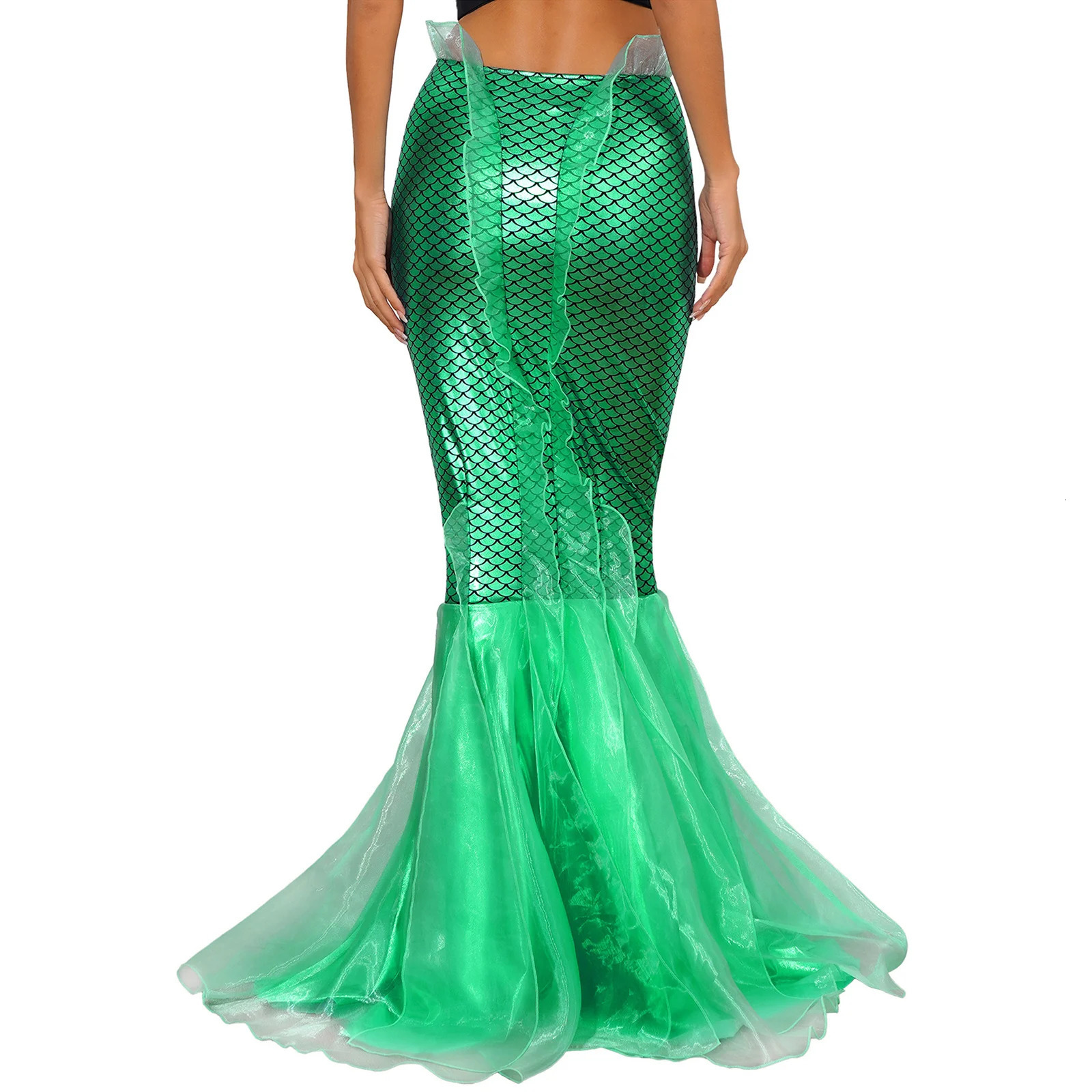 Halloween Costume Mermaid Tail Dress Up Party Shiny Metallic Fishtail Long Maxi Skirts Role Play Cosplay Gown 250220
