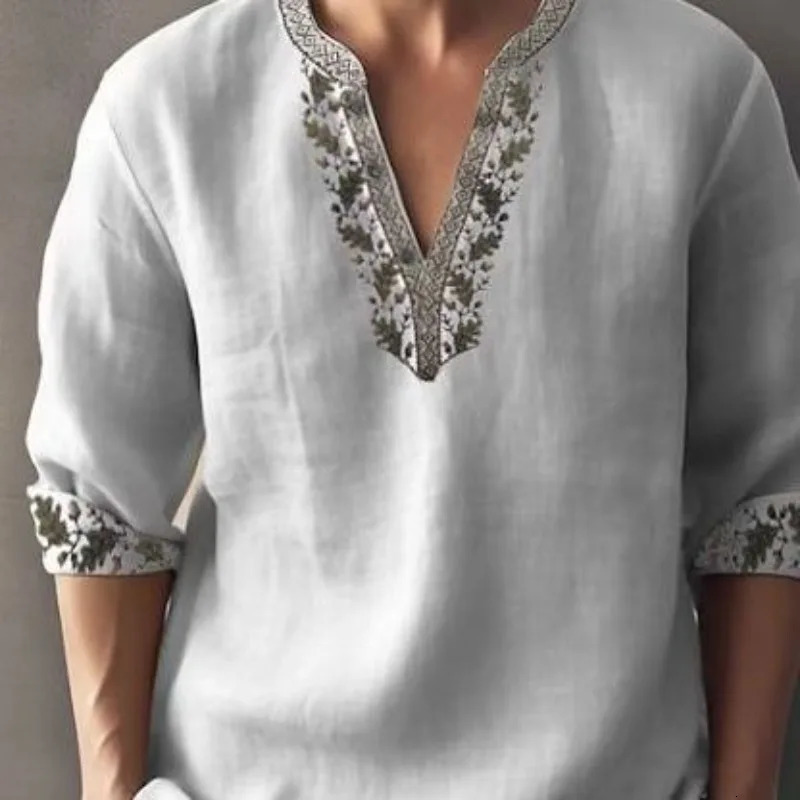 Mens Loose Casual Oversized Shirt Thin Cotton and Linen Standup Collar 250220