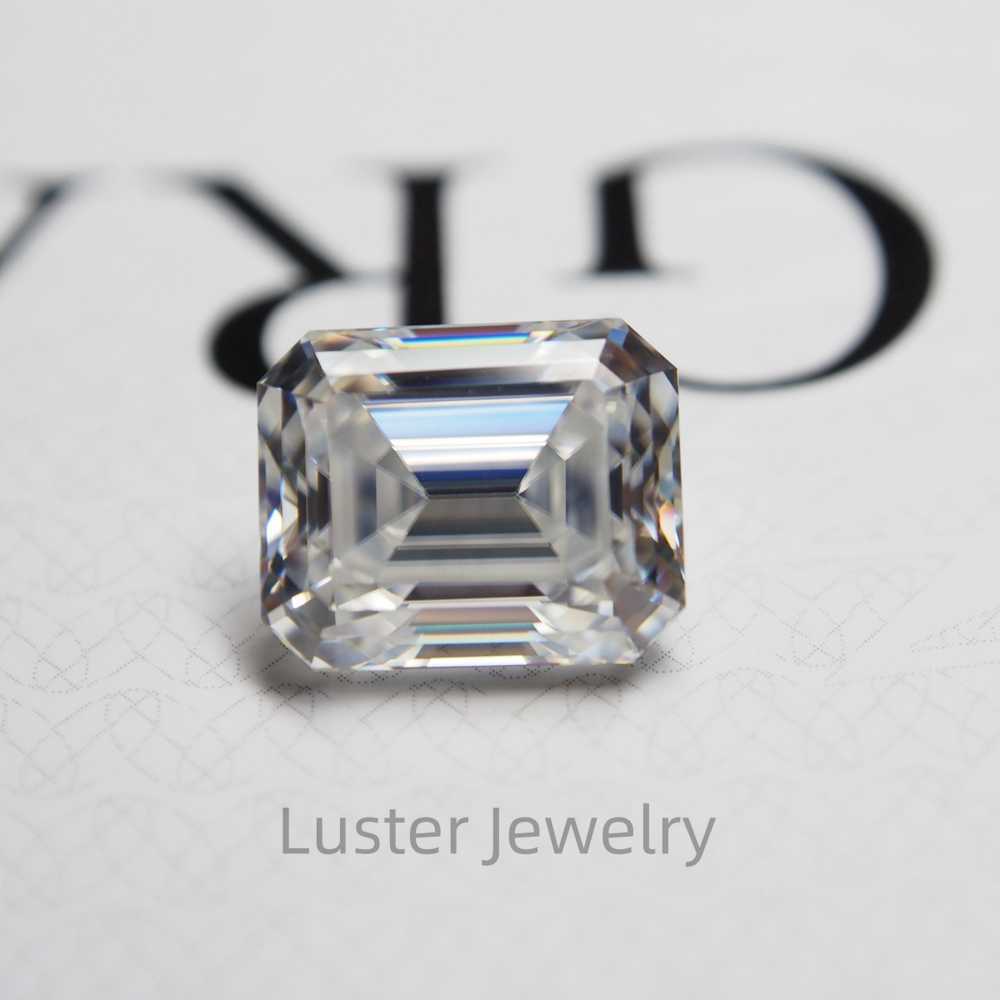 Luster Fine Jewelry Solitaire Hidden halo GRA Certificate Diamond 5ct Emerald Cut 14k Gold Moissanite Ring Set for Engagement
