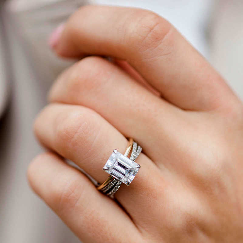 Luster Jewellery Engagement Moissanite 10/14k Emerald Cut Solitaire 18k Rings Jewelry Women Diamond Real Gold