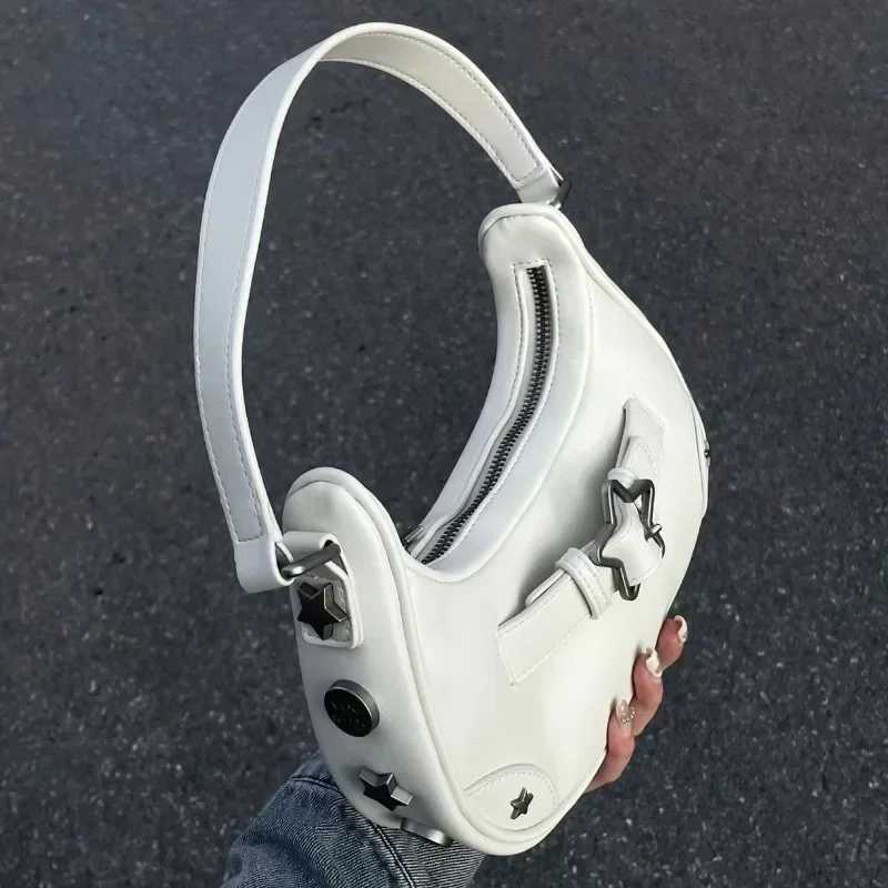 Retro Korean casual cute white star sole handbag womens sling bag leather zipper wallet handbag Y250321