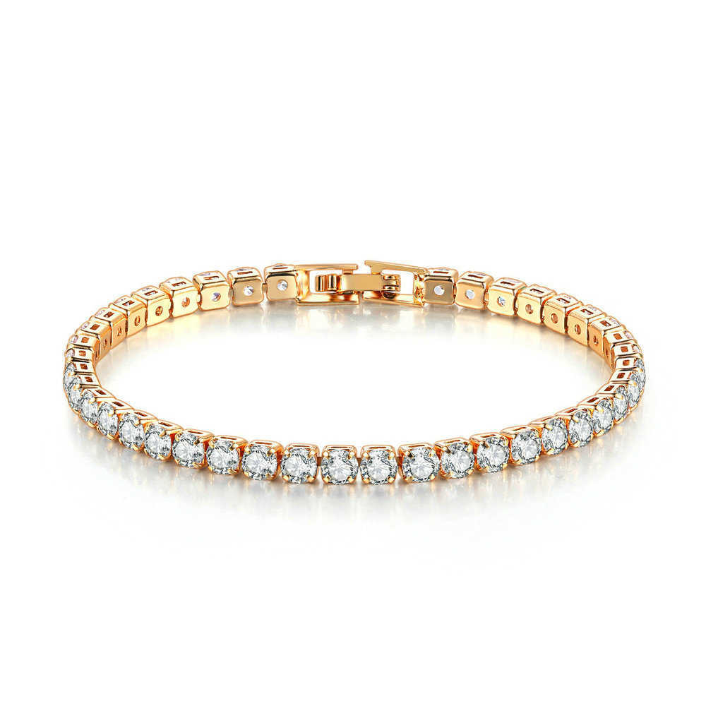 Charm Bracelets Zircon Bracelet female 4mm Round single row full Diamond Gold Tennis Bracelet hip hop trendsetter jewelry H25220