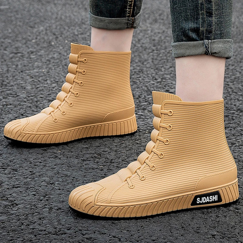 Fashion Mens Rain Boots Rubber Gumboots Slip on Midcalf Waterproof Working Comfort Red Nonslip Fishing Shoes for Men 250219