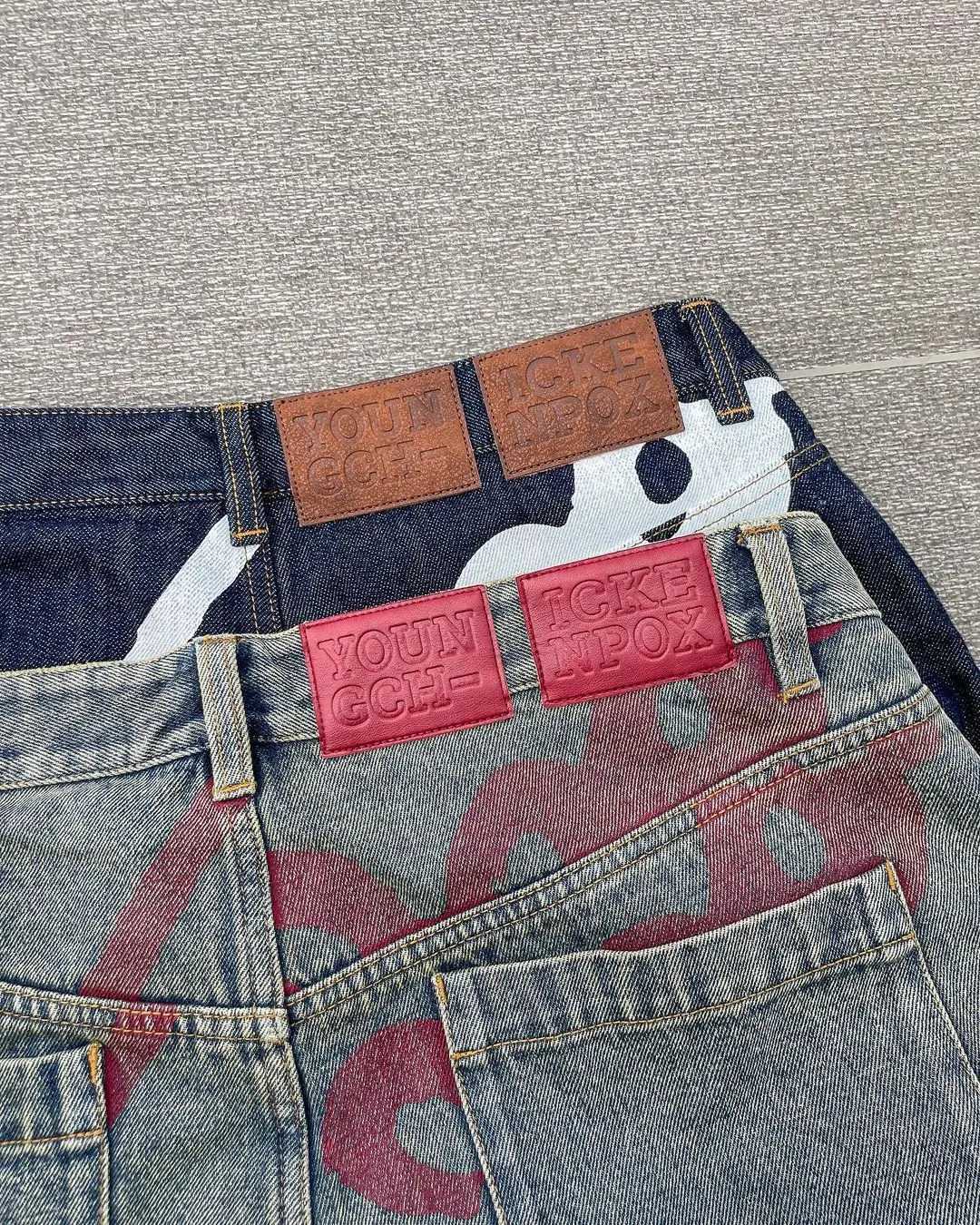 Punk Gothic style new ultra wide leg denim pants with retro hip-hop print pattern Y2k blue pocket jeans for mens floor mop jeans X250220