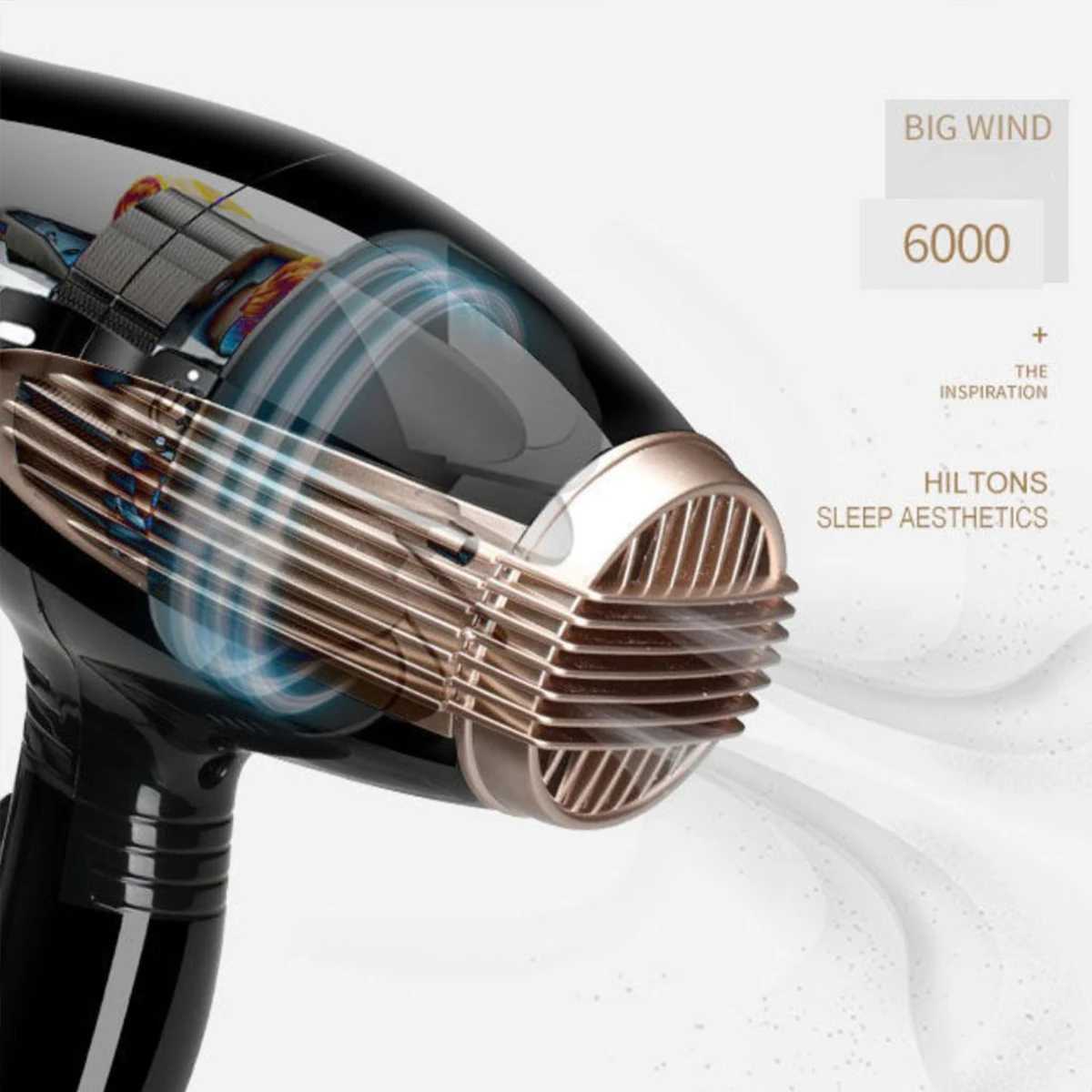 0V Professional Hair Dryer 6000W Curler Black ion Silent Voltage 0V W250220