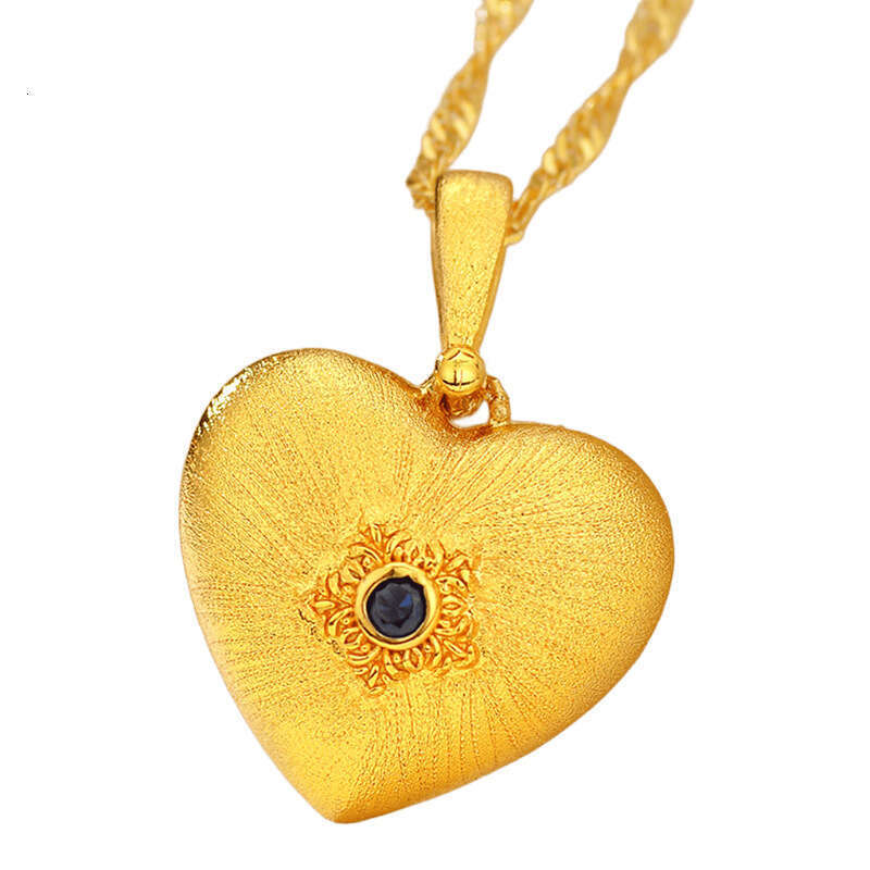 Simulated sand gold wire drawing process, blue dia heart-shaped pendant, fashionable temperament, versatile and simple pendant accessory