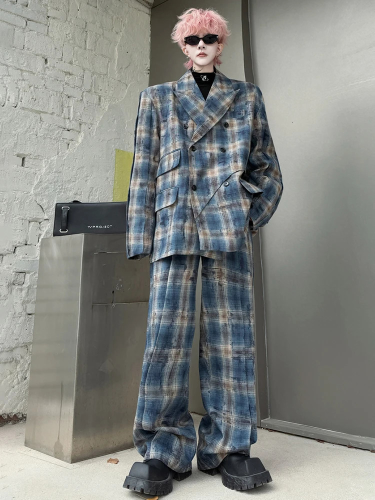 LUZHEN Spring Street Leisure Two Piece Set Mens Niche Plain Blazer Loose Straight Pants LZ8314 250220
