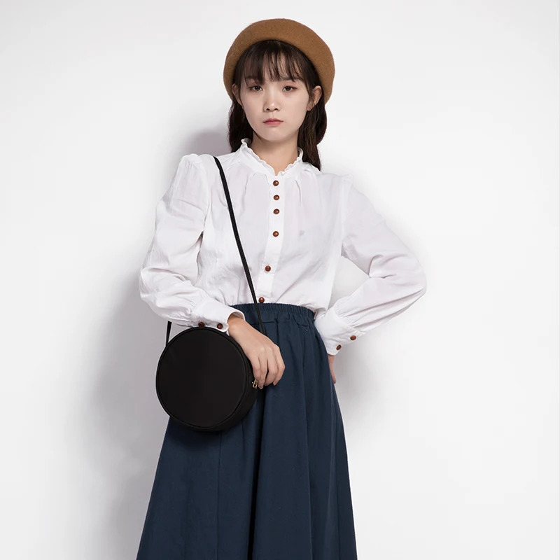 Oxford canvas small round bag casual wild shoulder bag shoulder art small fresh fairy bag 250218