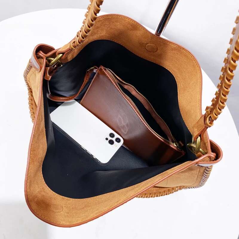 Faux Suede Weave Saddle Bags For Women Designer Handbags And Purses 2024 New In Vintage Frosted Large Capacity Shoulder