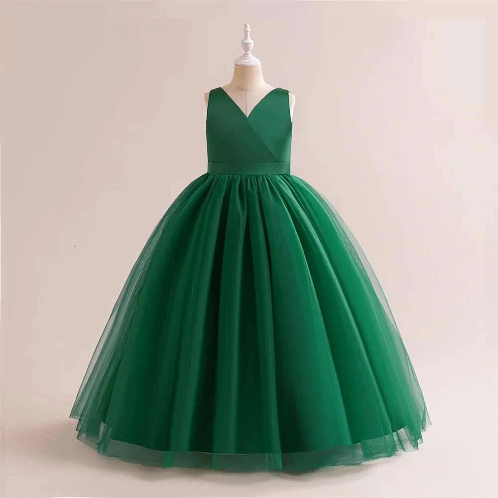 Girl Long White Bridesmaid Dresses For Wedding Prom Gown Big Bow Girls Party Dress Kids First Communiom Formal Evening Vestidos 250220