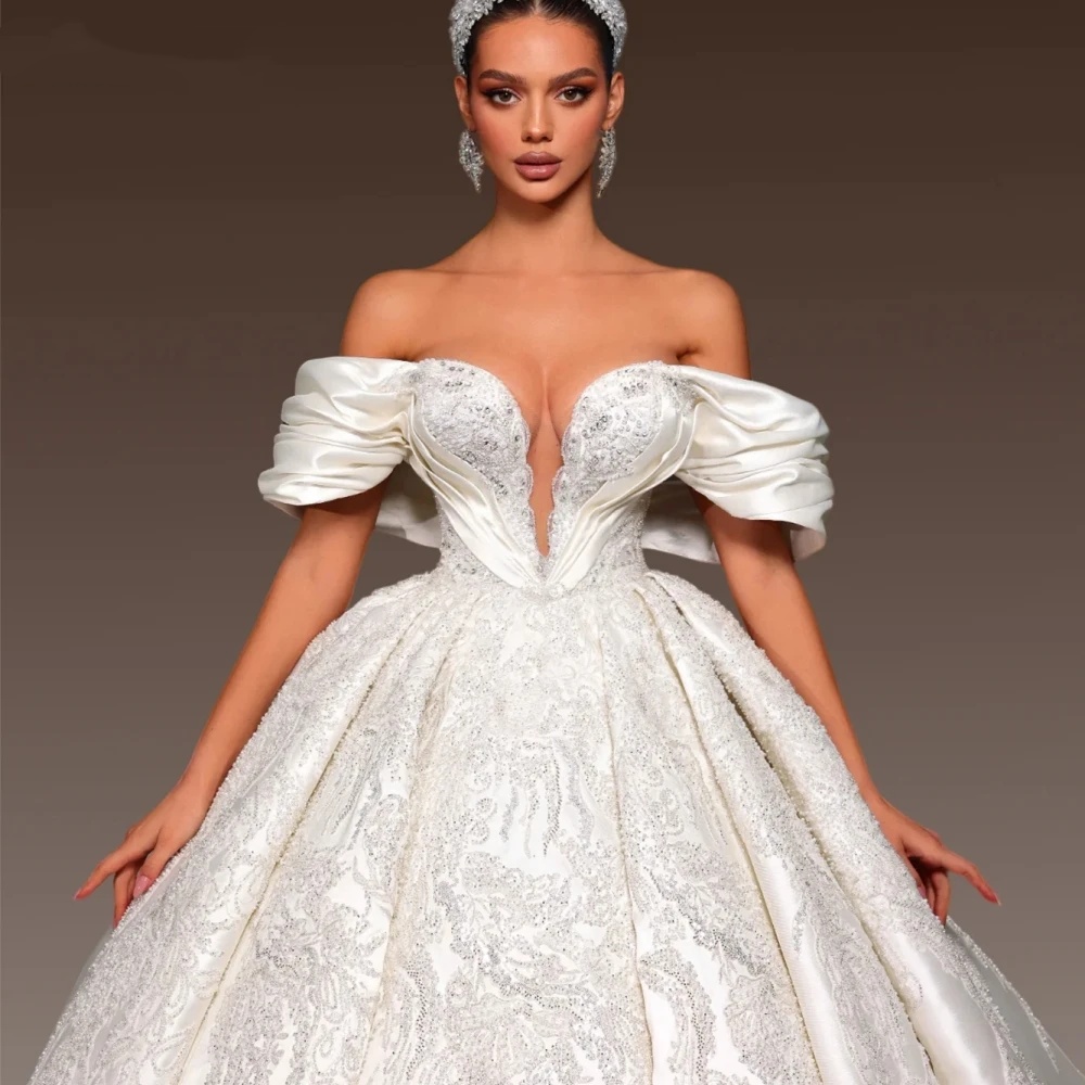 Exquisite Ball Gown Wedding Dress For Women Sweetheart Neck Sleeveless Bridal Gowns Appliques Sweep Train Dresses Custom Made vestidos de novia