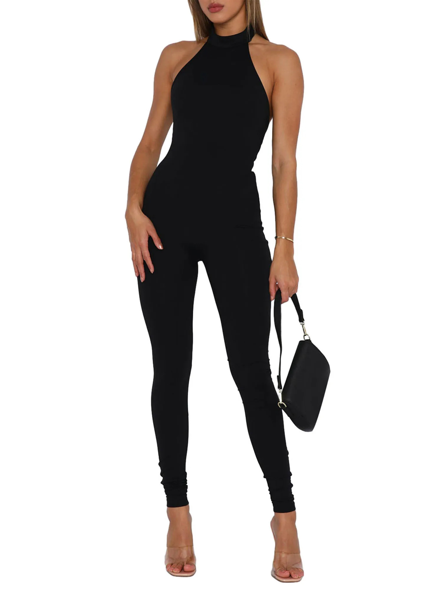 Elegant Off-Shoulder Ruffle Jumpsuit Sleeveless V-Neck Solid Color Wide Leg Romper for Women Evening Party Clubwear 250220