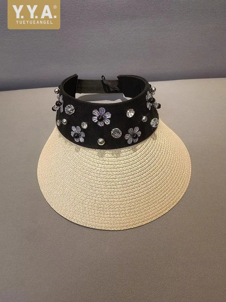 Fashion Spliced Diamonds Women Sun Hats Summer Versatile Casual Cap Wide Straw Plaited Lady Sun Protection Visored Hat 250219