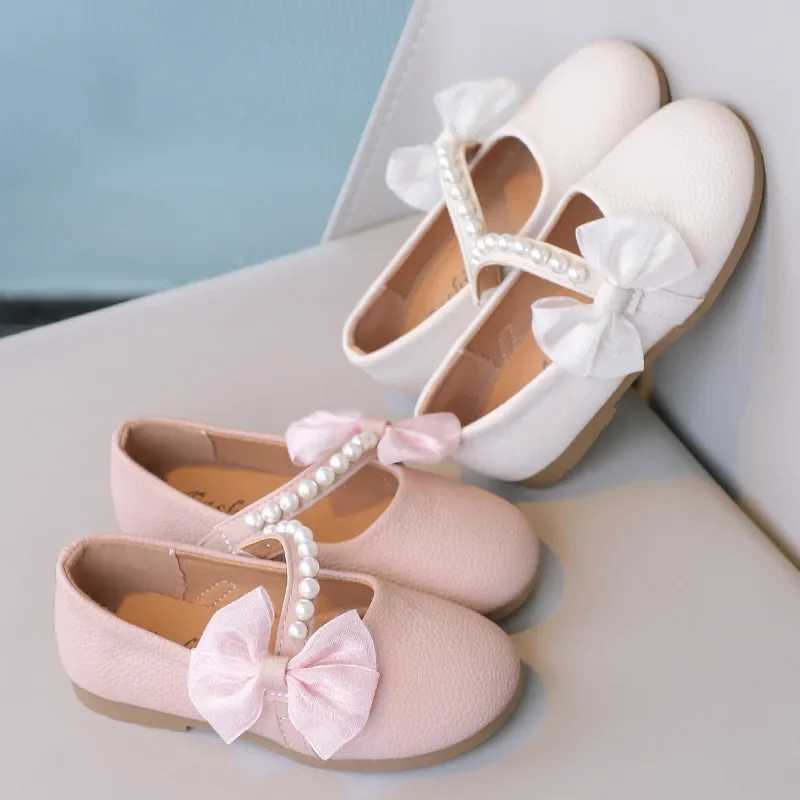 Girl Mary Janes Party Shoes Childrens Elegant Princess Shoes Bow Childrens Pearl Flat Leather Shoes Round Toes X250220