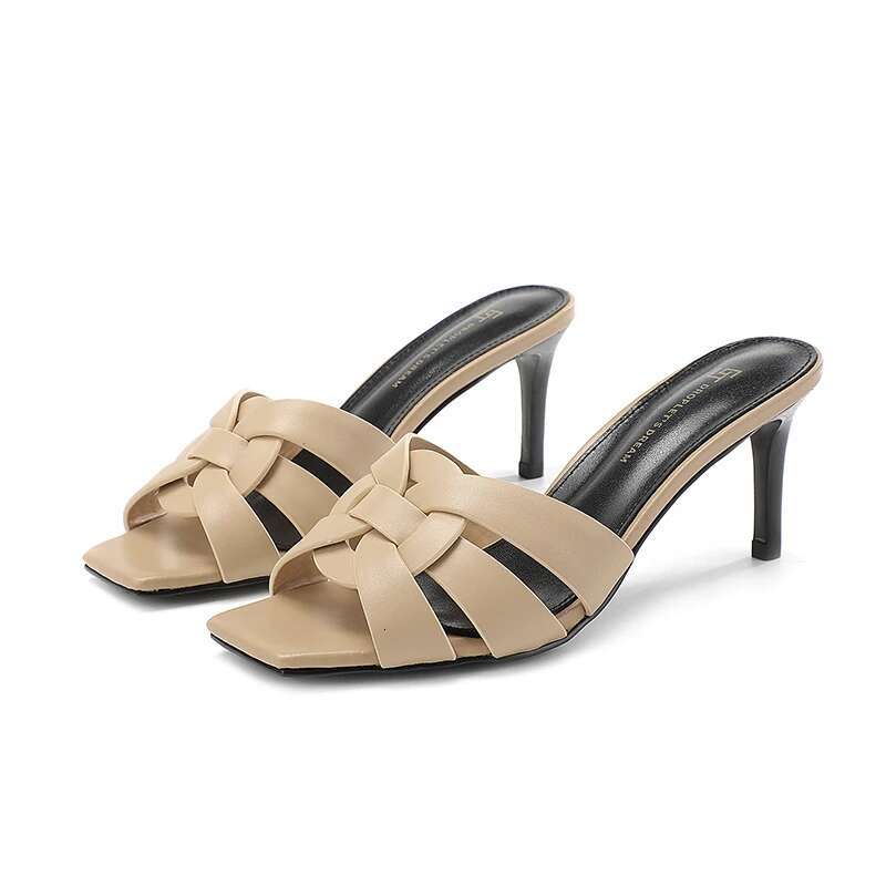 2023 Women's Summer Open Toe Slim Heels Outdoor Genuine Leather Fish Mouth Slippers Beach Casual High Heel Slippers7CM ddmykukumalu