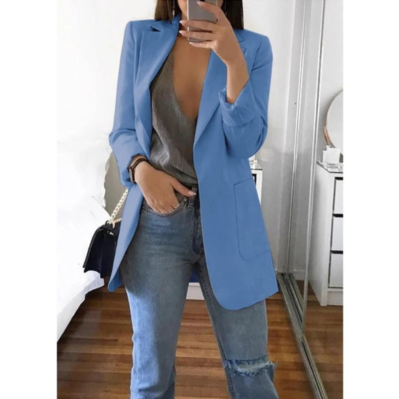 European and American Fashion Casual Suit Polo Neck Slim Fit Cardigan Temperament Womens Coat Spring Autumn 250219