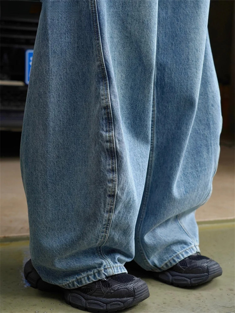 2024 Spring Curved High Waist Wide Leg Jeans Women Loose Casual Denim Pants Blue
