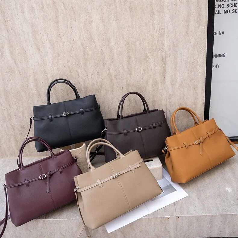 New High-End French Stylish Wine Red Tote Genuine Cow Leather Women's Handbag 2025 Large Business Commuter Shoulder Bag